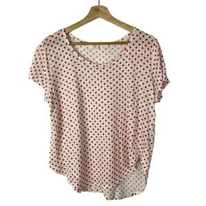 Forever 21 White Pink Polka‎ Dot Linen Short Sleeve T-Shirt L